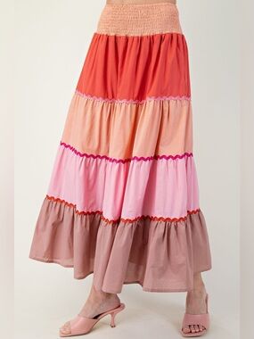 #183 New! Easel Cotton Tiered Maxi Skirt